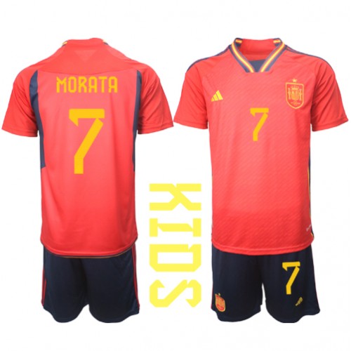Echipament fotbal Spania Alvaro Morata #7 Tricou Acasa Mondial 2022 pentru copii maneca scurta (+ Pantaloni scurti)